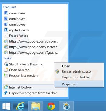 Verwijder omniboxes.com als doel van de Internet Explorer snelkoppeling stap 1