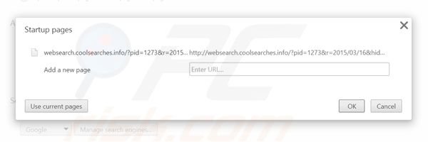 Verwijder websearch.coolsearches.info als startpagina in Google Chrome