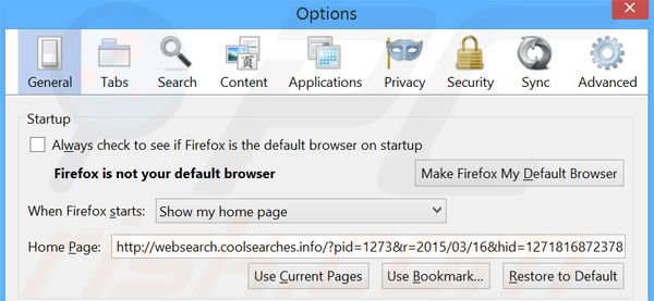 Verwijder websearch.coolsearches.info als startpagina in Mozilla Firefox