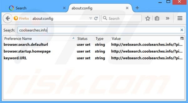 Verwijder websearch.coolsearches.info als standaard zoekmachine in Mozilla Firefox