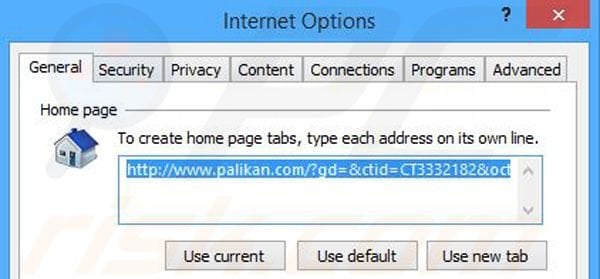 Verwijder palikan.com als startpagina in Internet Explorer