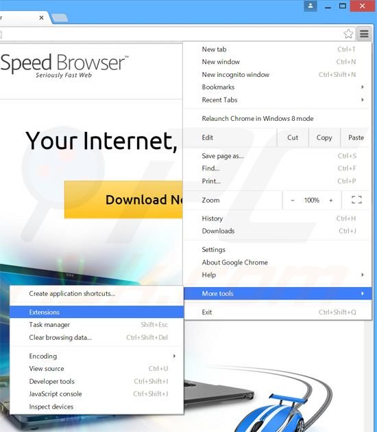 Verwijder de Speed Browser advertenties uit Google Chrome stap 1
