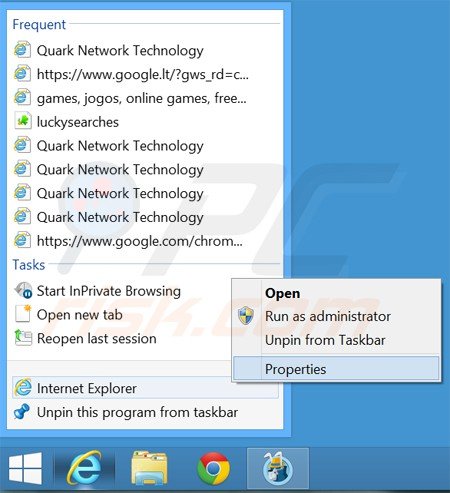 Verwijder jogostempo.com als doel van de Internet Explorer snelkoppeling stap 1