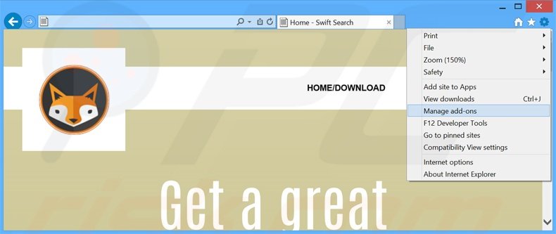 Verwijder de Swift Search advertenties uit Internet Explorer stap 1