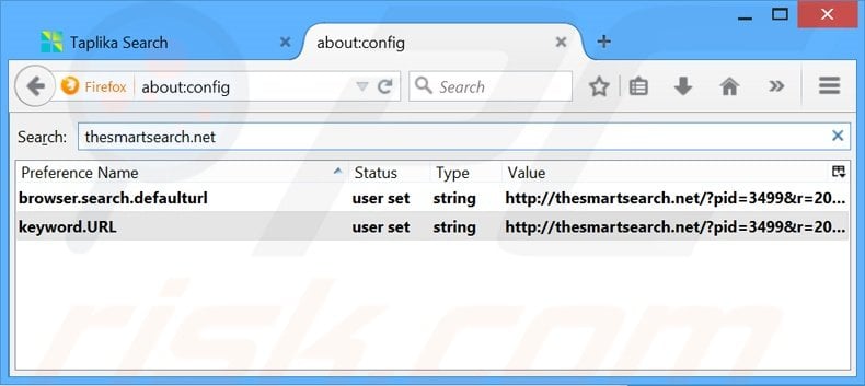 Verwijder thesmartsearch.net als standaard zoekmachine in Mozilla Firefox