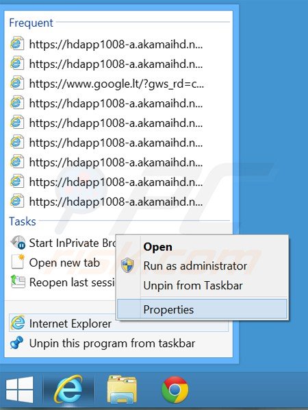 Verwijder een ongewenste url uit de Internet Explorer snelkoppeling stap 1