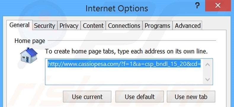 Verwijder cassiopesa.com als startpagina in Internet Explorer