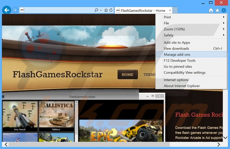 Verwijder FlashGamesRockstar advertenties uit Internet Explorer stap 1