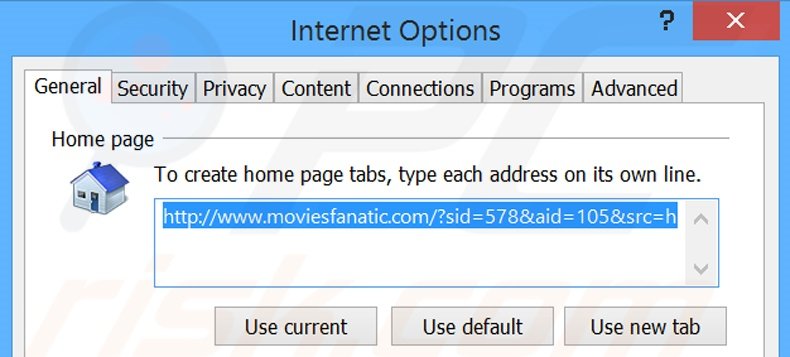 Verwijder moviesfanatic.com als startpagina in Internet Explorer