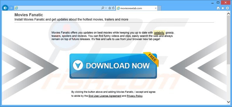 website die de installatie van de moviesfanatic.com browser hijacker promoot