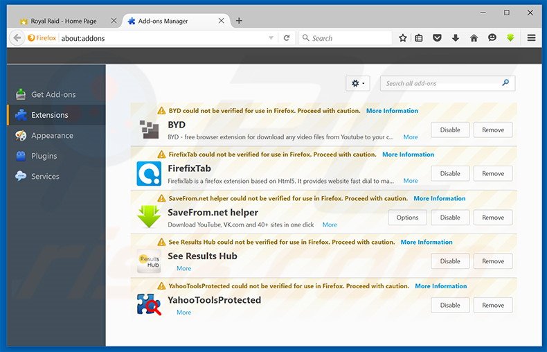 Verwijder One System Care uit Mozilla Firefox stap 2