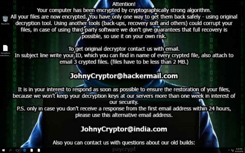 JohnyCryptor ransomware bijgewerkte bureaubladachtergrond