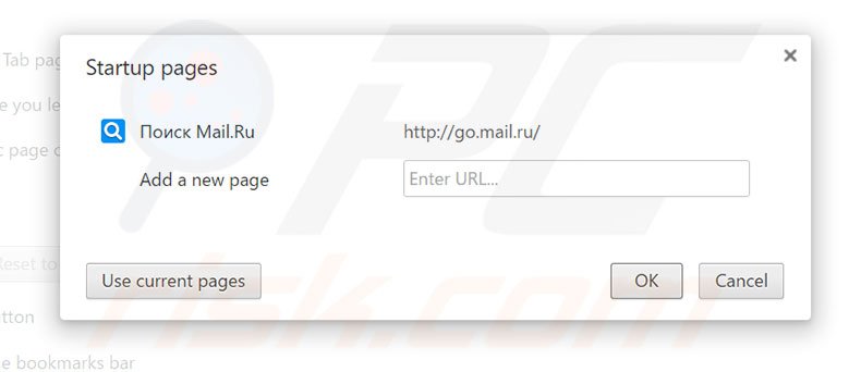 Verwijder go.mail.ru als startpagina in Google Chrome