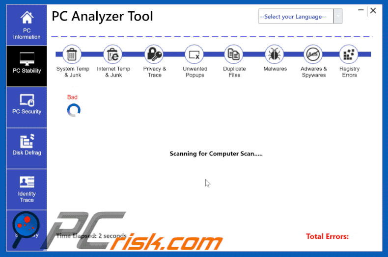 GIF image van de PC Analyzer Tool die een systeemscan uitvoerd