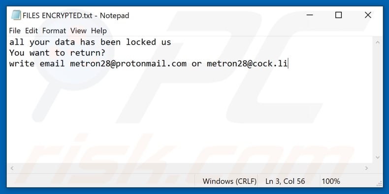 Back ransomware tekstbestand (FILES ENCRYPTED.txt)
