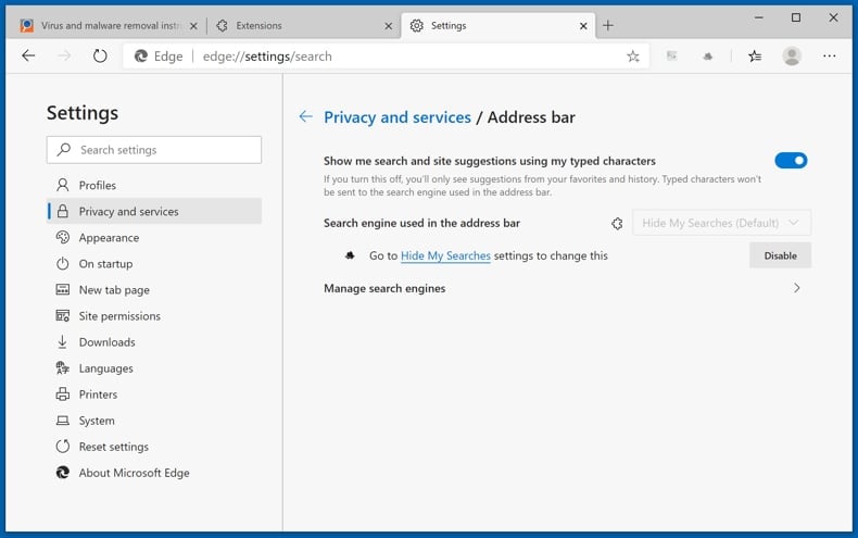 Browserkapers verwijderen uit Microsoft Edge stap 3