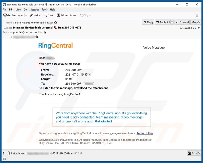 RingCentral spam e-mailcampagne