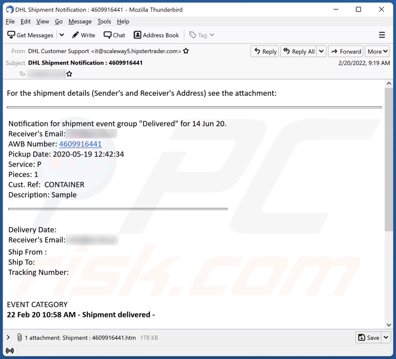 DHL Shipment Details spam e-mailcampagne