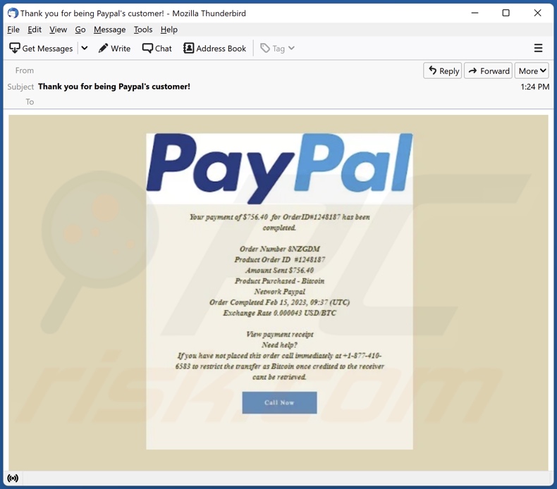 PayPal - Order Has Been Completed spam e-mailcampagne