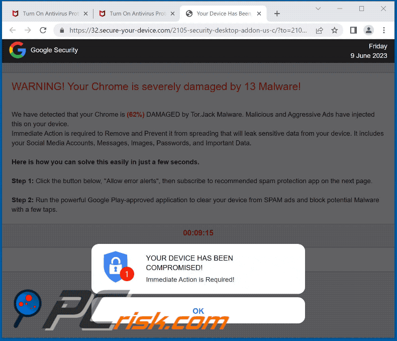 secure-your-device[.]com uiterlijk van de website (GIF)