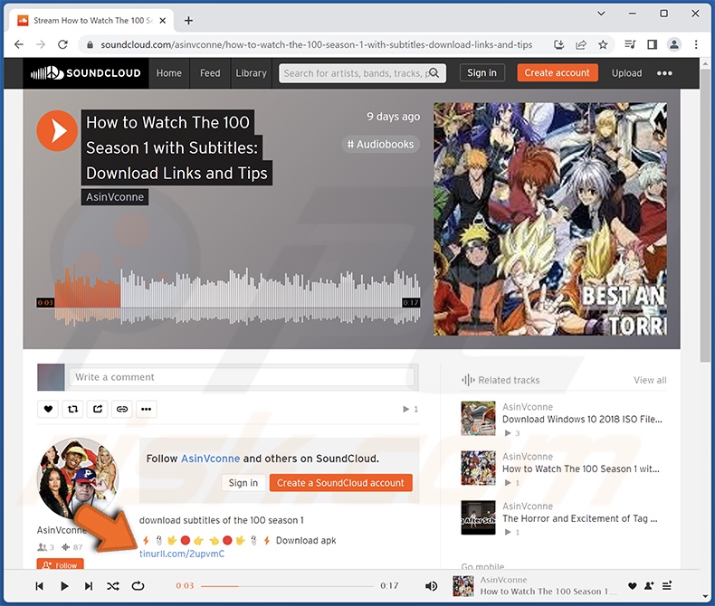 SoundCloud virus voorbeeld van een gecompromitteerd account
