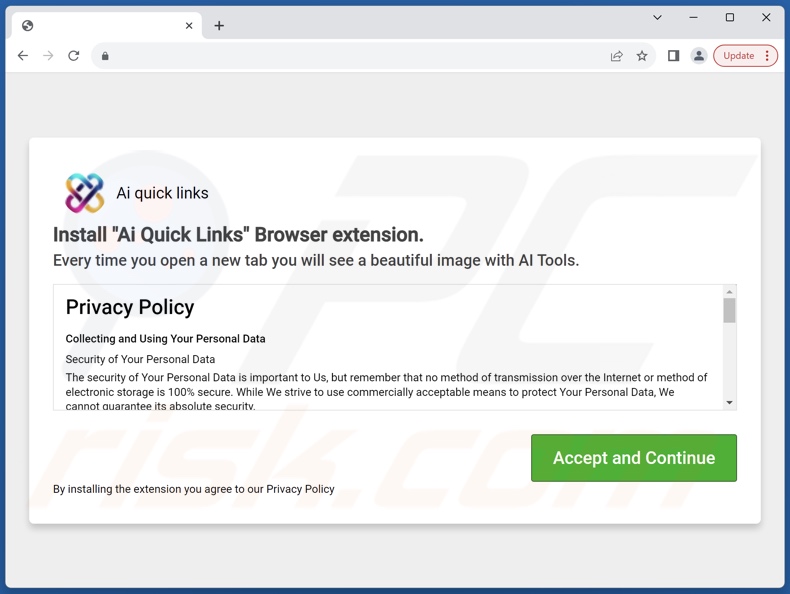 Website gebruikt om Ai Quick Links browser hijacker te promoten