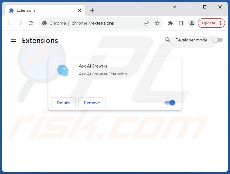 Verwijder aan askaibrowser.com gerelateerde Google Chrome extensies