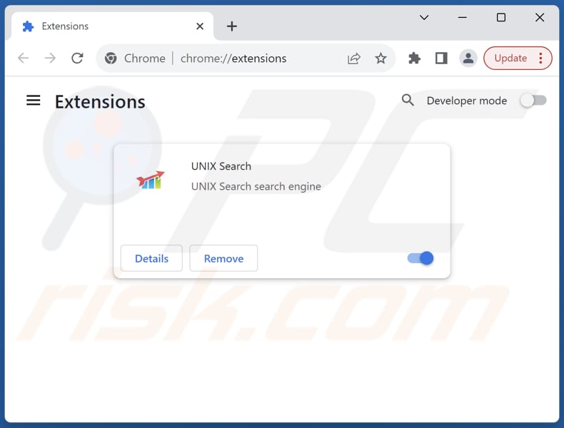 Verwijder aan unixsearch.com gerelateerde Google Chrome extensies