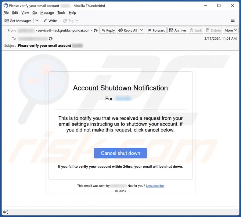 Account Shutdown Notification spam e-mailcampagne