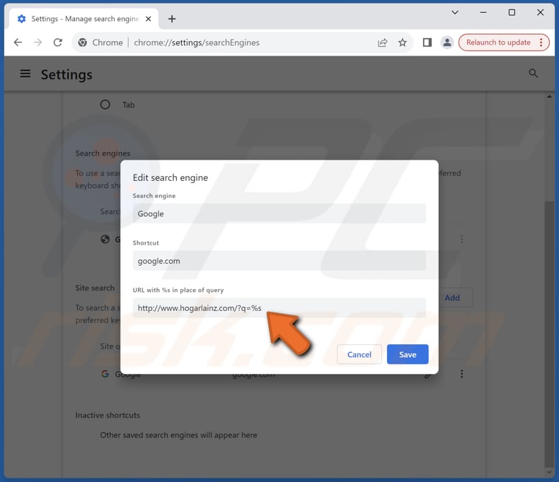 Hogarlainz.com uit de standaardzoekmachine van Google Chrome verwijderen