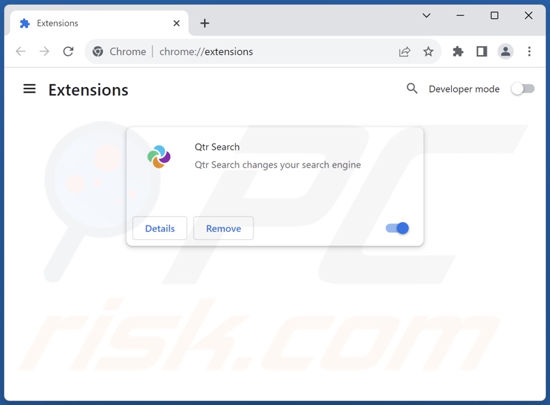 Aan qtrserach.com gerelateerde Google Chrome-extensies verwijderen