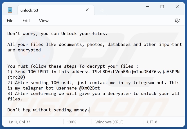 Xam ransomware losgeldbrief (unlock.txt)