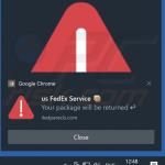 Browsermelding die FedEx PACKAGE WAITING adverteert scam 2