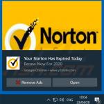 Norton Subscription Has Expired Today pop-up scam gepromoot via browsermeldingen (voorbeeld 1)