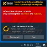 Norton Subscription Has Expired Today pop-up scam gepromoot via browsermeldingen (voorbeeld 3)