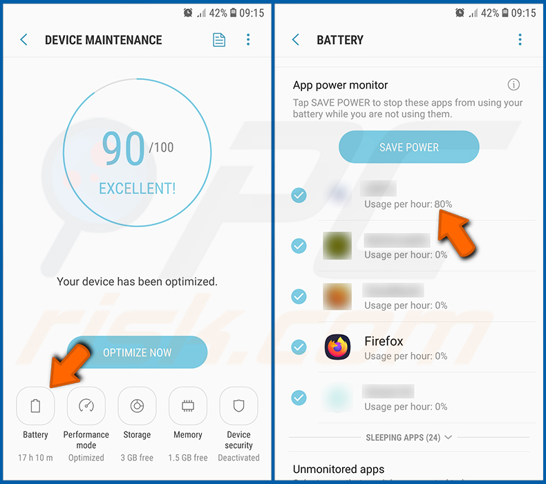 Het batterijverbruik van verschillende toepassingen in het Android-besturingssysteem controleren (stap 2)