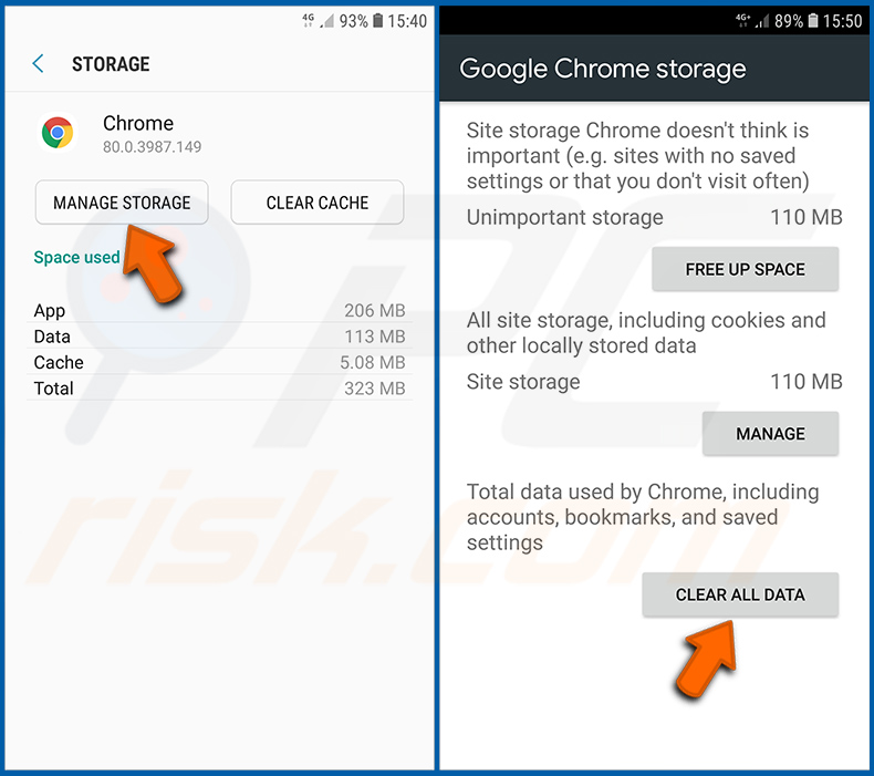Chrome-browser terugzetten naar standaard in Android-besturingssysteem (stap 3)