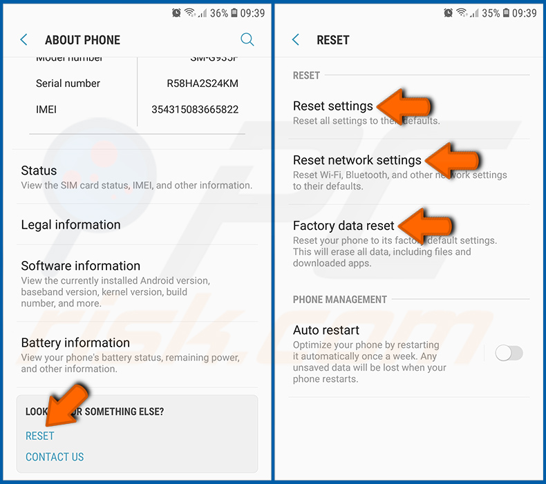 Het Android-besturingssysteem terugzetten naar de fabrieksinstellingen (stap 2)