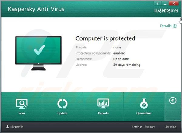 Kaspersky Antivirus 2014 hoofdscherm