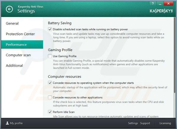 Kaspersky Antivirus 2014 prestatie-instellingen
