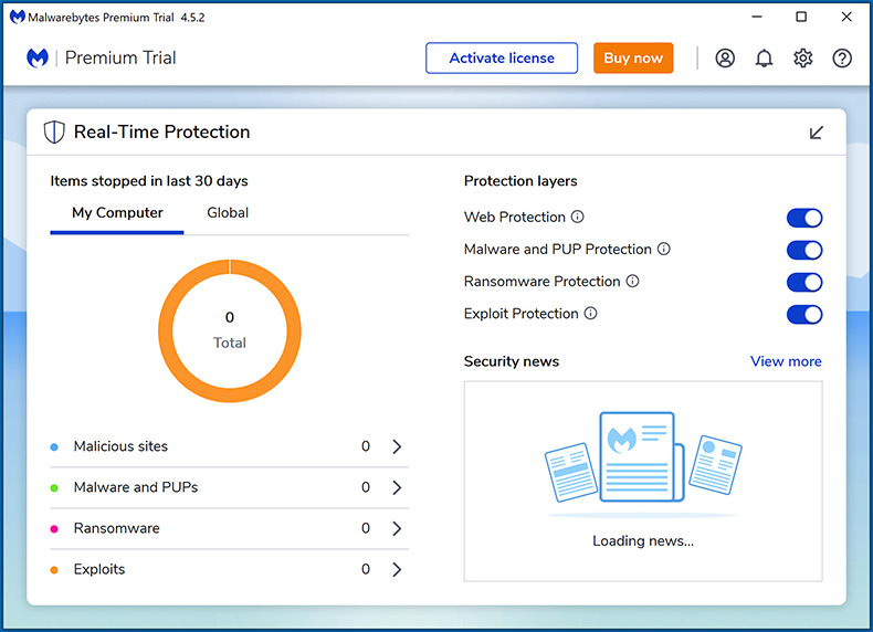 Malwarebytes Premium interface