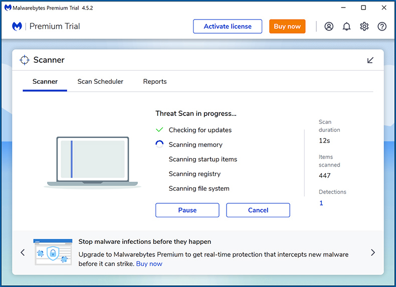 Malwarebytes Premium systeem scan