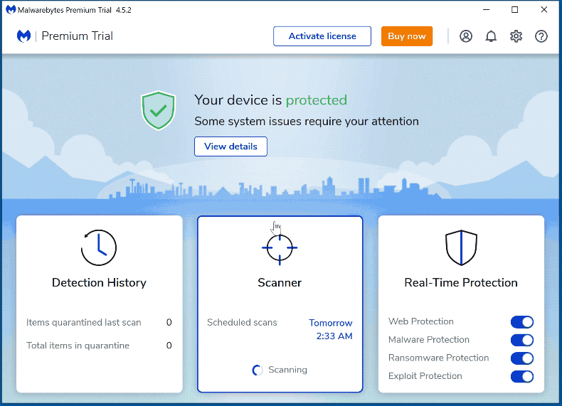 Weergave van Malwarebytes Premium (GIF)
