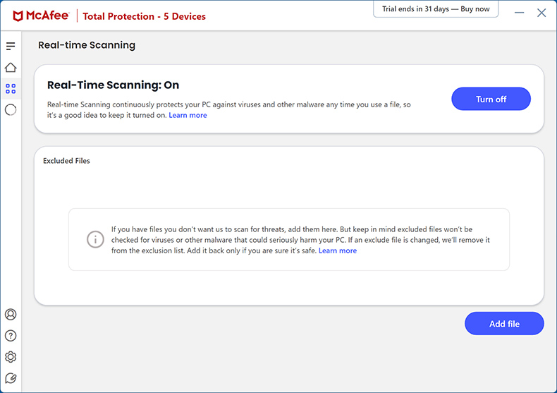 McAfee AntiVirus Plus file real time protection