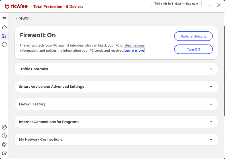 McAfee AntiVirus Plus firewall
