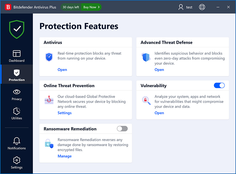 Bitdefender Antivirus Plus beschermingseigenschappen