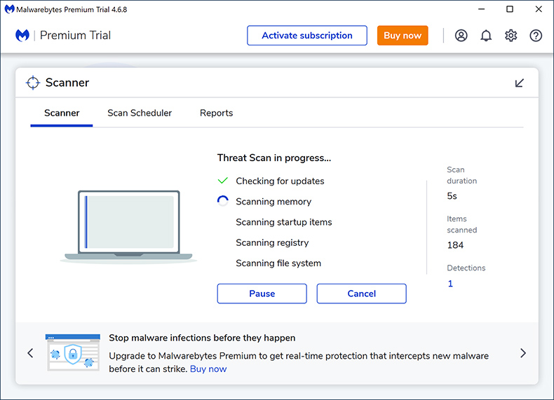 Malwarebytes Premium 2024 scannen