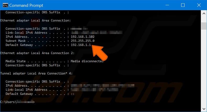 zoek uw IP adres ethernet adapter local area connection