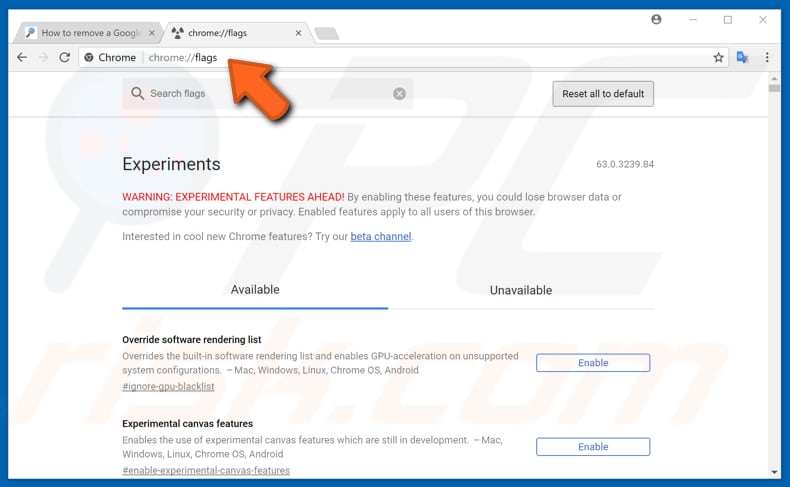 maak uw google chrome sneller met experimentele functies stap 1