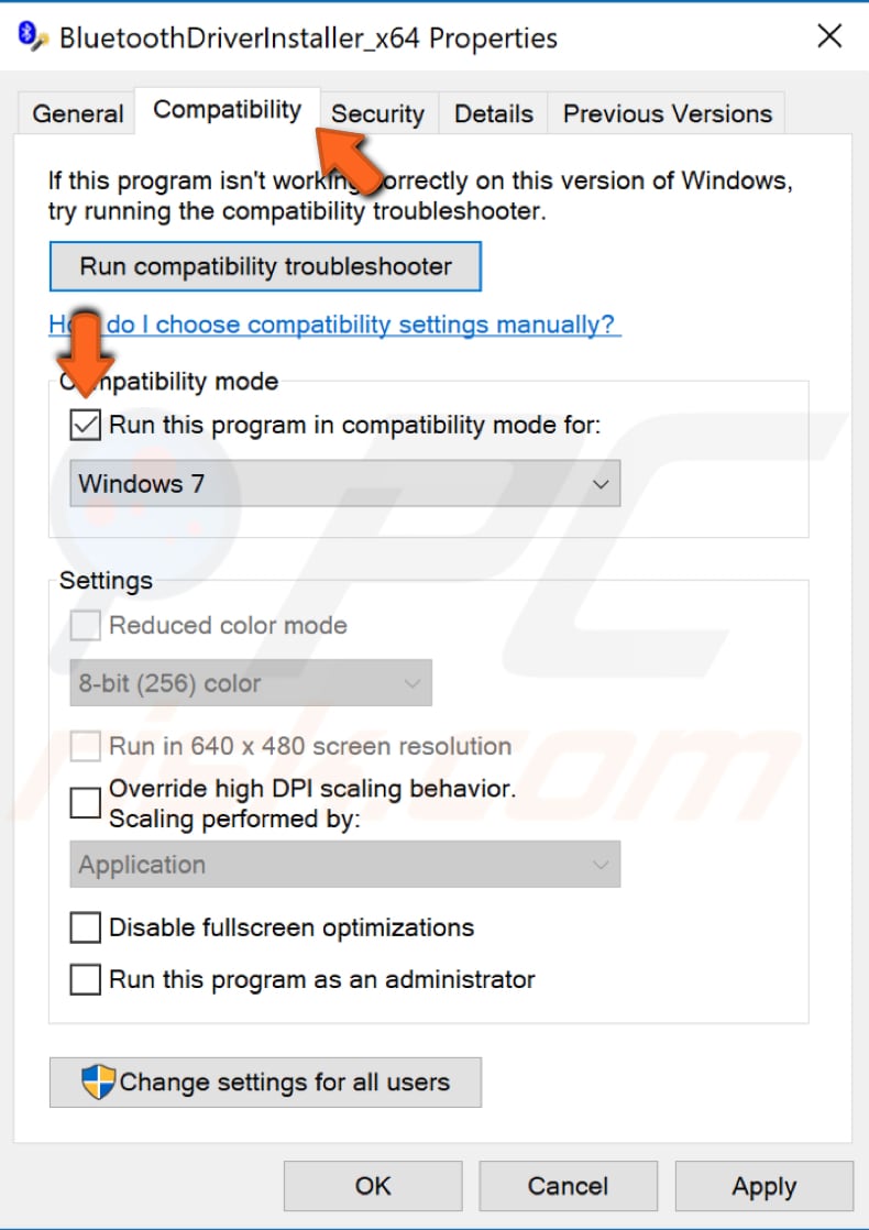 installeer bluetooth drivers in compatibiliteitsmodus stap 2